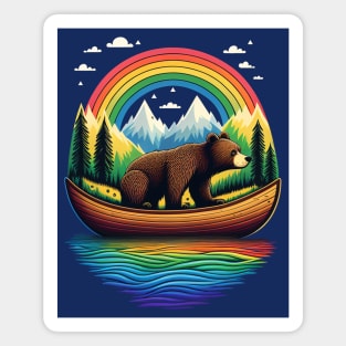 Wild Grizzly Bear in a Canoe with Rainbow Lake Mountains Funny Magnet